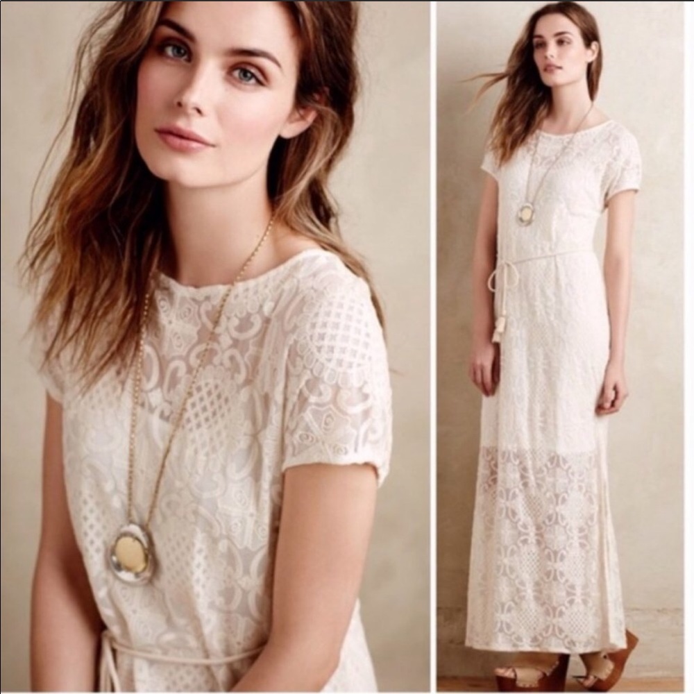 Anthro Lilka Bellflower Lace Ivory Maxi Dress
